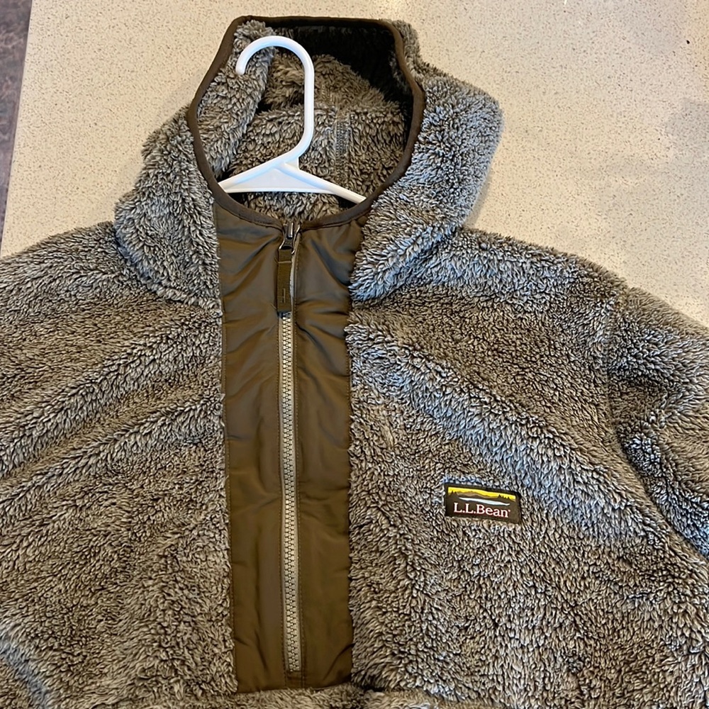 Mean LL Bean hooded fleece sweater.